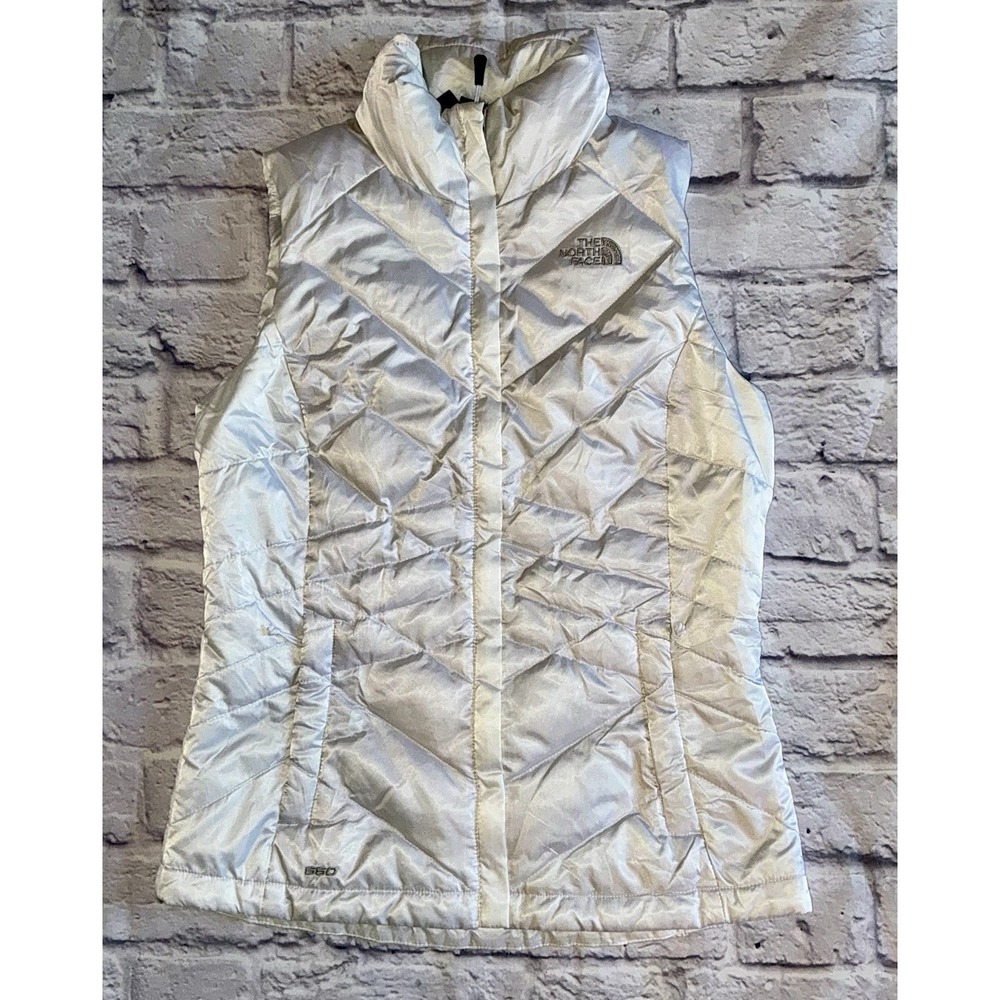 The North Face 550 Down Gilet Women‎ Size XS White Full Zip Quilted Puffer